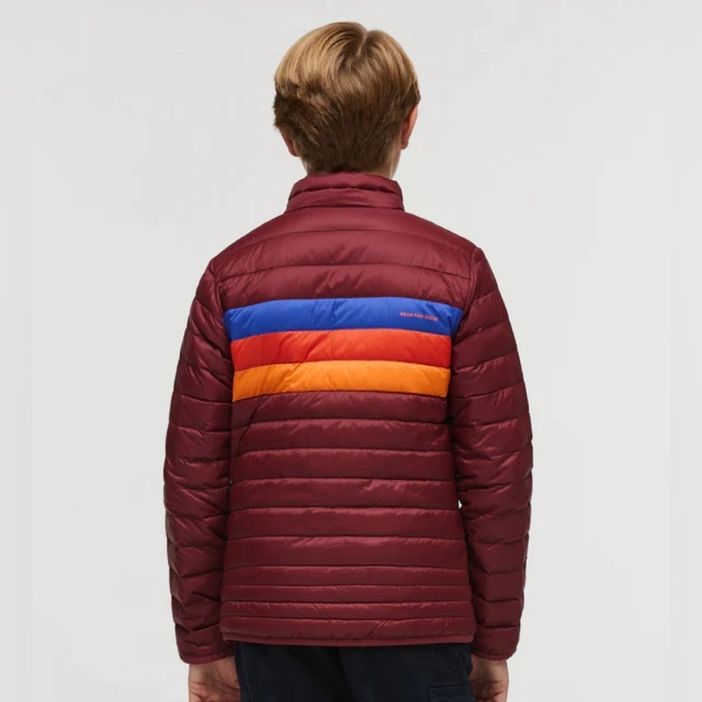 Cotopaxi Fuego Boys' Down Jacket- Burgundy Stripe, Winter Coat -Size M - Picture 4 of 4